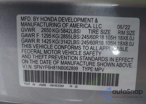 2022 Honda Pilot Awd Trailsport from USA, damaged, VIN 5FNYF6H81NB062899